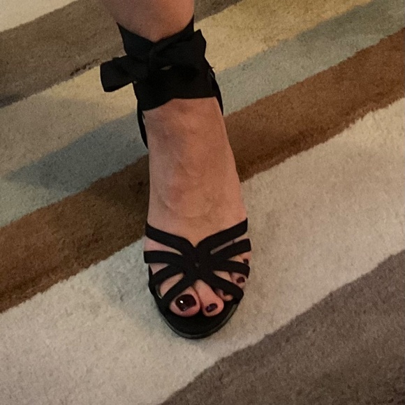 White House Black Market • Jennica black woven ribbon wedge lace up sandals 9.5 - Picture 5 of 6